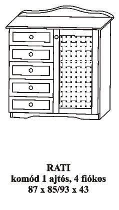 Fenyo-komod-1-ajtos-5-fiokos-Rati