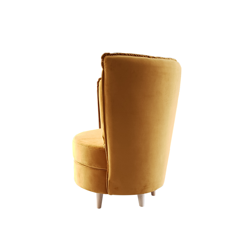 Fotel Art Deco stílusban, mustár színű Riviera szövet/tölgy, ROUND NEW