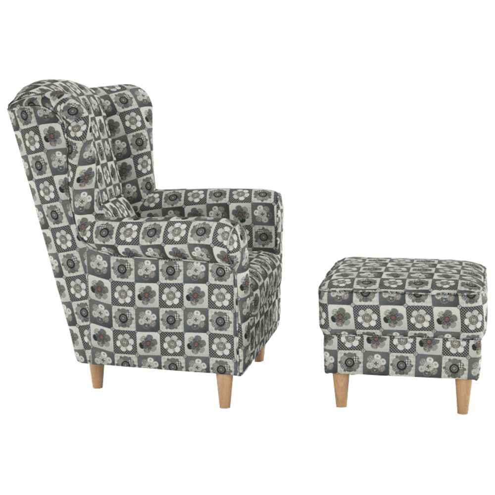 füles fotel puffal, szövet patchwork N1, ASTRID