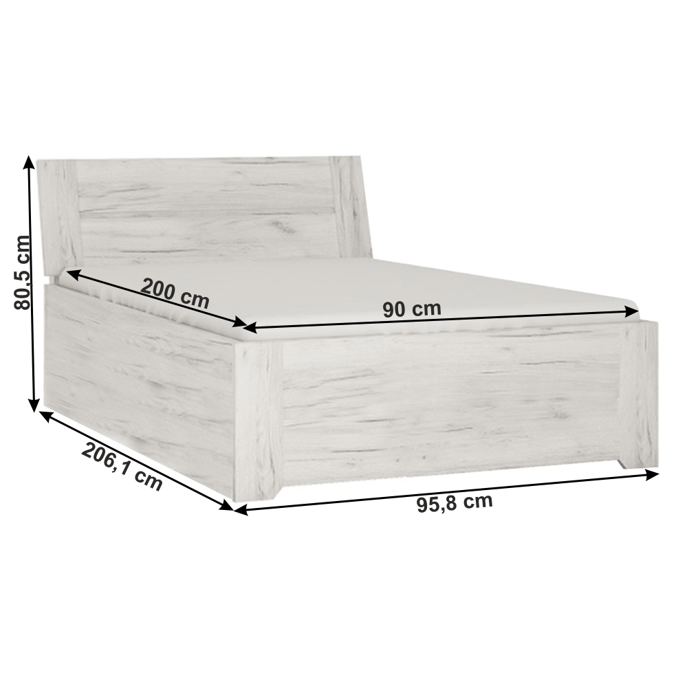 ágy typ 90, fehér craft, 90x200, ANGEL
