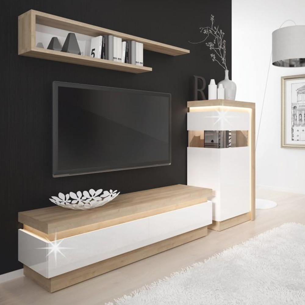 Polc LYOP01, tölgy riviera/fehér extra magasfényű, LEONARDO