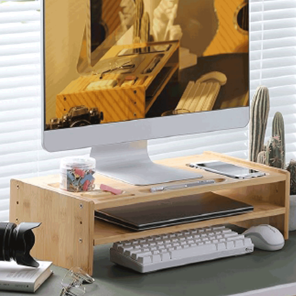 Monitor állvány, bambusz, természetes, ELARO TYP 4