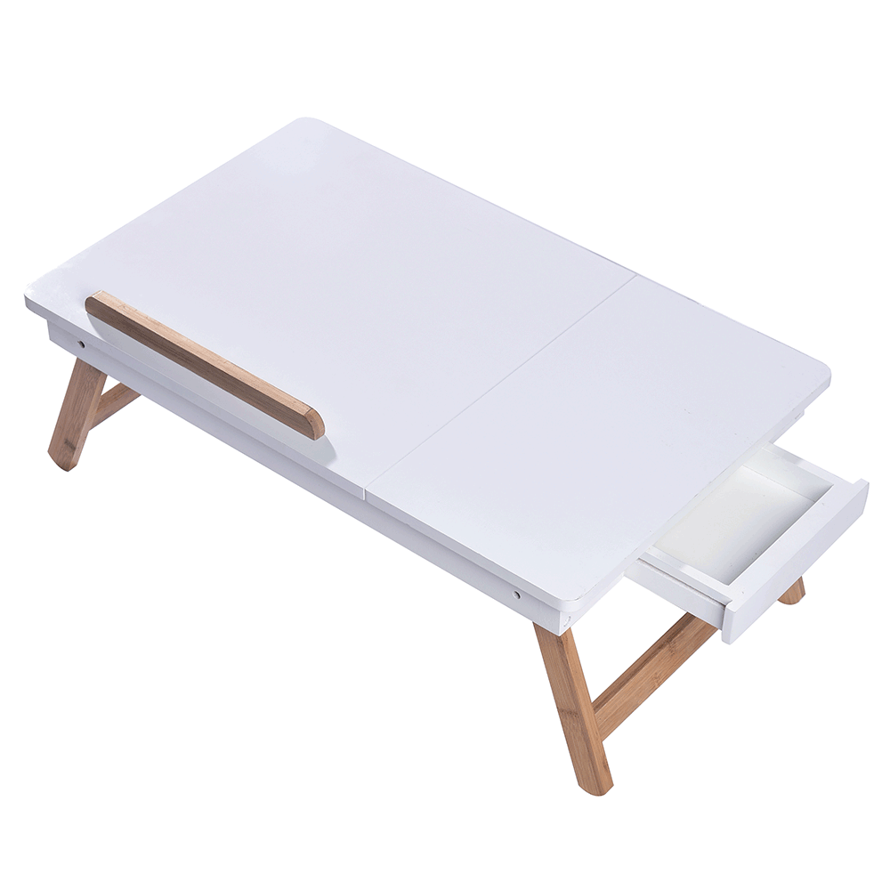 Notebook asztal/táblagép tartó, fehér/természetes bambusz, MELTEN