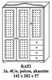 Fenyő szekrény 3 ajtós oldalt 4 fiókos Rati