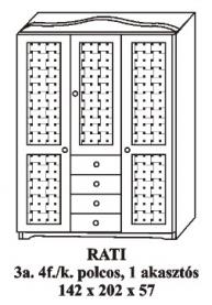 Fenyő szekrény 3 ajtós középen 4 fiókos Rati