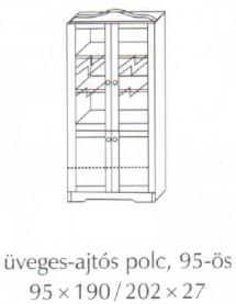 Fenyő szekrény 2 ajtós felül üveges
