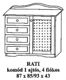 Fenyő komód 1 ajtós 4 fiókos Rati