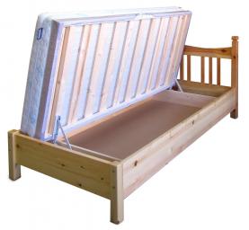 Bástya egyszemélyes ágy ágyneműtartós fenyő ágykeret nyitva