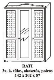 Fenyő szekrény 3 ajtós tükrös Rati