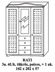 Fenyő szekrény 3 ajtós középen 4 fiókos tükrös Rati