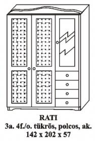 Fenyő szekrény 3 ajtós oldalt 4 fiókos tükrös Rati