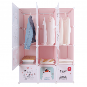 Gyerek moduláris szekrény, rózsaszín/gyerek minta, NURMI