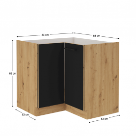 Alsó sarokszekrény, matt fekete/artisan tölgy, MONRO 90/90 DN 1F BB Alsó sarokszekrény, matt fekete/artisan tölgy, MONRO 90/90 DN 1F BB