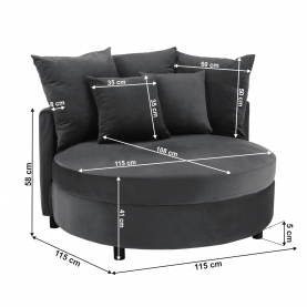Kerek fotel, Velvet szövet szürke, SALOTO