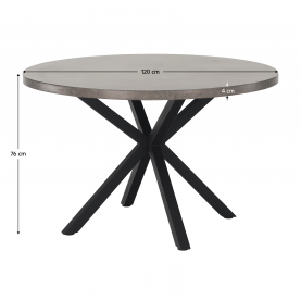 Étkezőasztal, beton/fekete, átmérő 120 cm, MEDOR