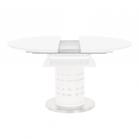 Étkezőasztal kinyitható, fehér magas fény HG, átmérő 120 cm, ZAMON