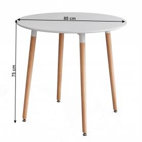 Étkezőasztal, fehér/bükk, átmérő 80 cm, ELCAN