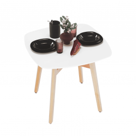 Étkezőasztal, fehér/természetes fa, 80x80 cm, DEJAN 2 NEW