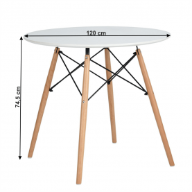 Étkezőasztal, fehér/matt/bükk, átmérő 120 cm, DEMIN