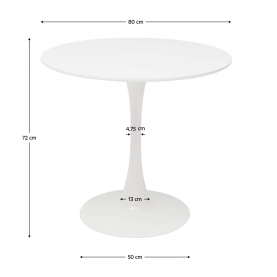 Étkezőasztal, kerek, fehér, matt, átmérő 80 cm, REVENTON