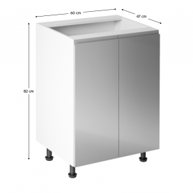 Alsószekrény, fehér/szürke extra magasfényű, AURORA D602F