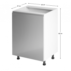 Alsószekrény, fehér/szürke extra magasfényű, balos, AURORA D601F