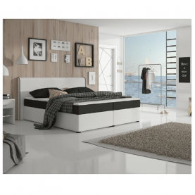 Kényelmes ágy, fekete szövet/fehér textilbőr, 160x200, NOVARA KOMFORT