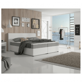 Kényelmes ágy, szürke szövet/fehér textilbőr, 160x200, NOVARA MEGAKOMFORT
