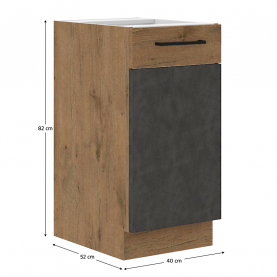 Alsószekrény, szürke matt/tölgy lancelot, VEGA 40 D 1F BB Alsószekrény, szürke matt/tölgy lancelot, VEGA 40 D 1F BB
