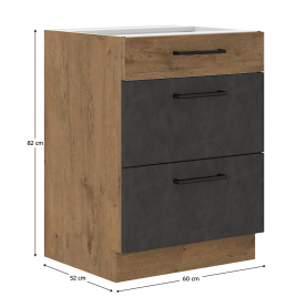 Alsószekrény, szürke matt/tölgy lancelot, VEGA 60 D 3S BB Alsószekrény, szürke matt/tölgy lancelot, VEGA 60 D 3S BB