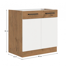 Mosogató szekrény, fehér magasfényű HG/ lancelot tölgy, VEGA 80 ZL 2F BB