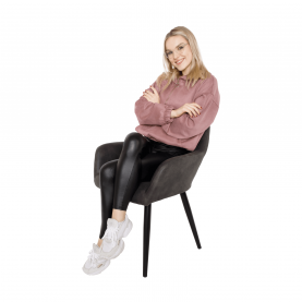 Design karosszék, szálcsiszolt bőrszövet, barna / fekete, LACEY