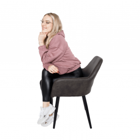 Design karosszék, szálcsiszolt bőrszövet, barna / fekete, LACEY