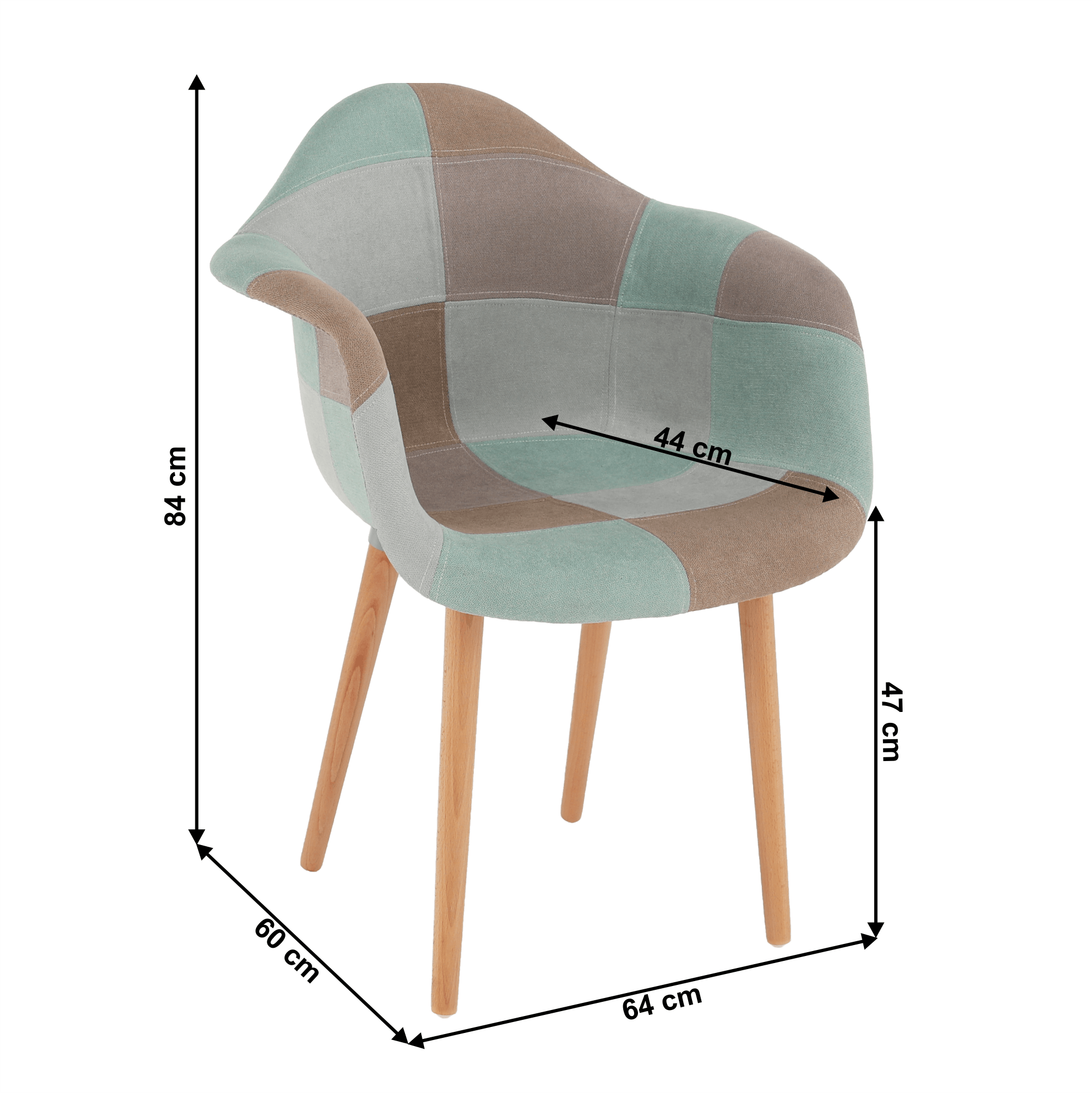 Fotel, anyag patchwork/menta/barna/bükk, KADIR NEW TIP 5