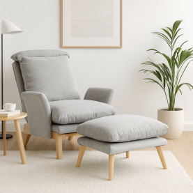 Fotel lábtartóval, világosszürke/természetes, ZANDER Fotel lábtartóval, világosszürke/természetes, ZANDER