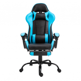 Irodai/gamer fotel lábtartóval, fekete/kék, TARUN