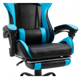 Irodai/gamer fotel lábtartóval, fekete/kék, TARUN