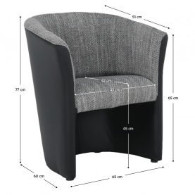 Klub fotel, fekete textilbőr/ szürke szövet, CUBA Klub fotel, fekete textilbőr/ szürke szövet, CUBA