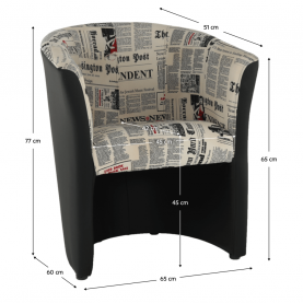 Klub fotel, textilbőr fekete/szövet újságminta, CUBA Klub fotel, textilbőr fekete/szövet újságminta, CUBA