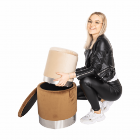 Kettes puff szett, barna/ezüst króm és bézs/ezüst króm, AIGUL SET