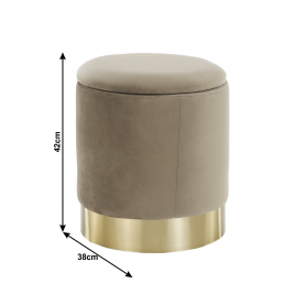 Puff, szürkésbarna TAUPE Velvet anyag/gold króm-arany, ANIZA