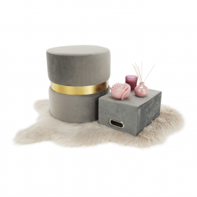 Puff, szürkésbarna Velvet anyag/arany festés, VIZEL
