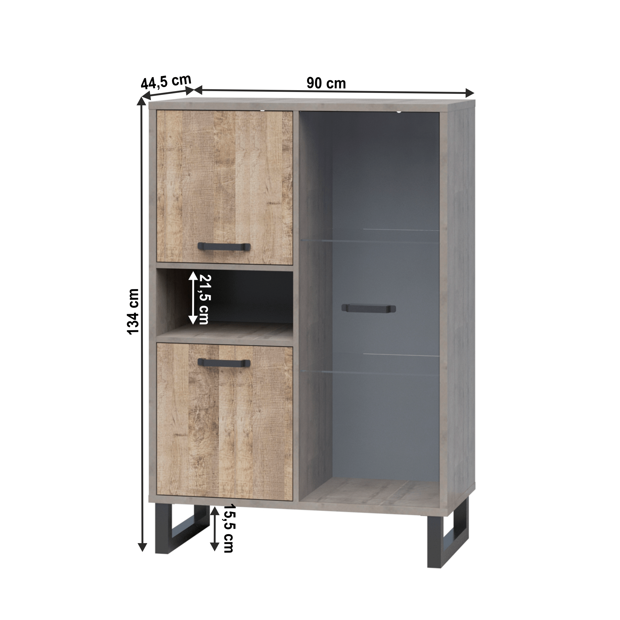 Vitrin, homok tölgy/szürke, BARIA 2D1W