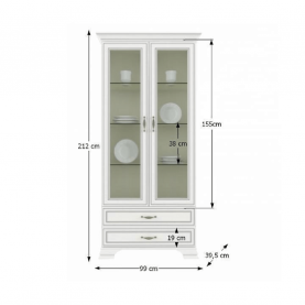 Vitrines szekrény fiókokkal 2W2S, woodline bézs, TIFFY 03