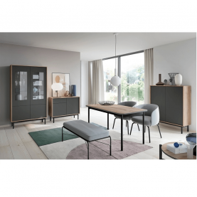 Vitrines szekrény, tölgy jaskson hickory/grafit, BERGEN BWT54