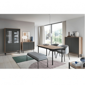 Vitrines szekrény, tölgy jaskson hickory/grafit, BERGEN BW104