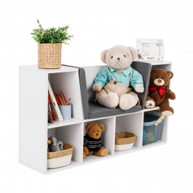 Gyerekkönyvtár ülőhellyel, fehér/szürke, FERIA Gyerekkönyvtár ülőhellyel, fehér/szürke, FERIA