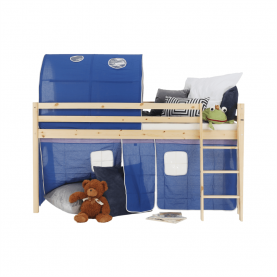 Magasított ágy, természetes/kék, 90x200, INDIGO
