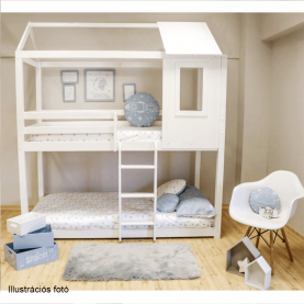 Fehér házikós emeletes ágy, 90x200, ATRISA