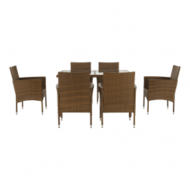 Kerti garnitúra, étkezőasztal+6db szék, rattan, méz/krém, GARDEN